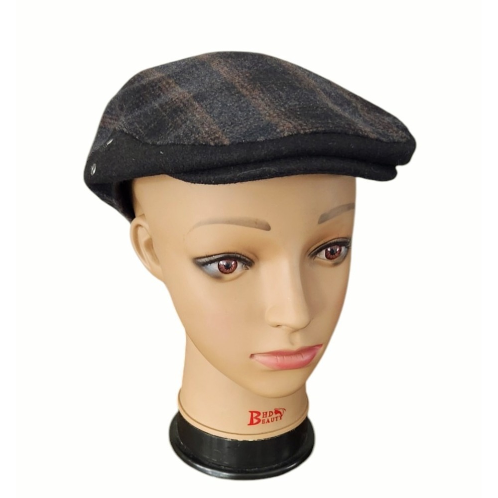 Dockers Cabbie Hat Mens S/M Black Brown Plaid Newsboy Grandpacore Flat Cap Lined